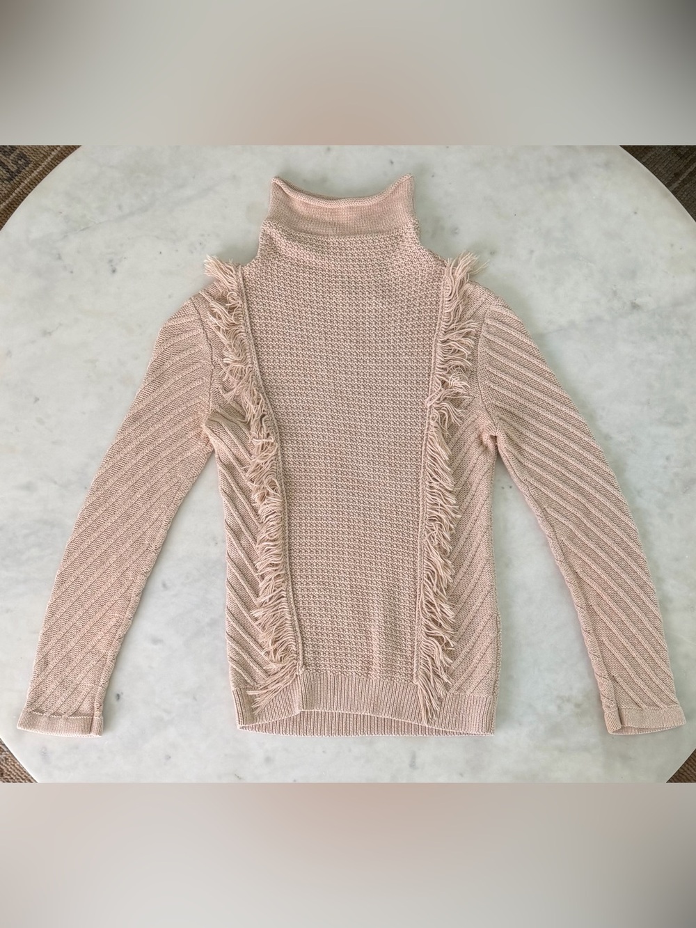 bebe Blush Fringe Turtleneck Sweater